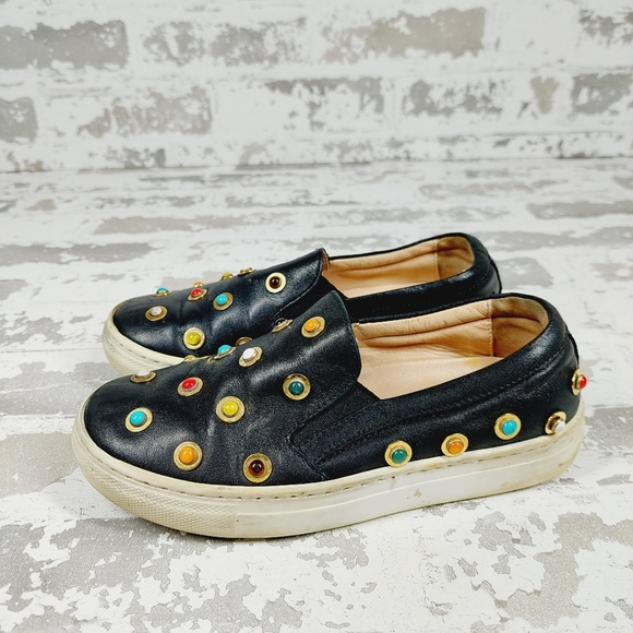 Aquazzura Black Leather Slip On Studded Round Toe Sneakers 014 - Picture 1 of 11